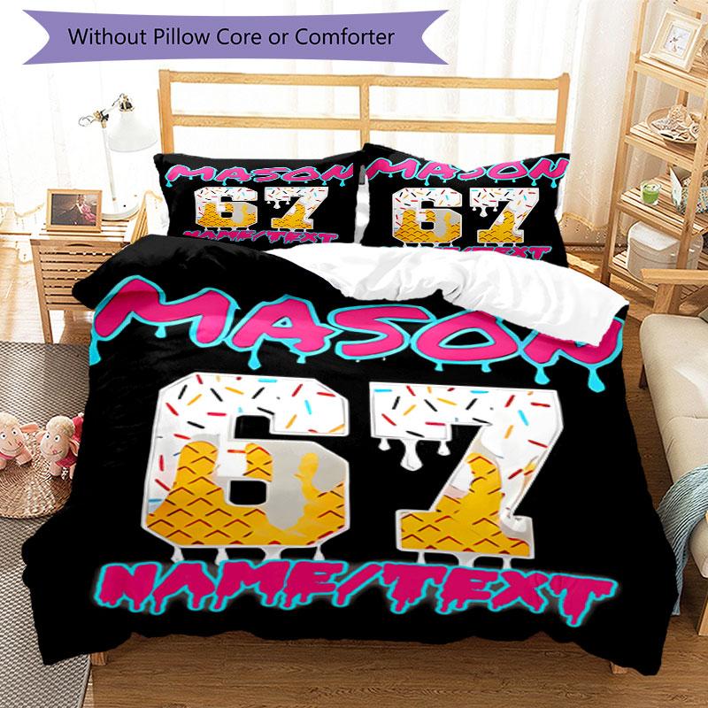 3PC Custom Name Ice Cream Celebration Bedding Set Printed Bedding Set Duvet Cover Closure Includes 1 Duvet Cover & 145 Pillowcases for Bedroom