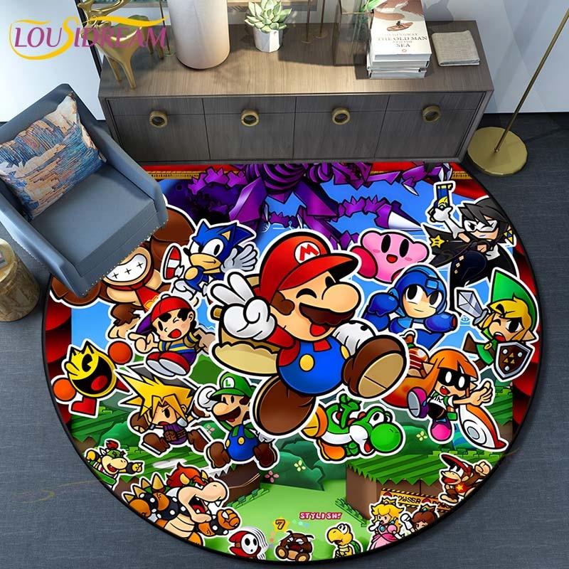 Мультяшный Ковер Круглый Коврик для Пола Mario Bros Спальня Фланелевый Ковер с Животными Противоскользящий Коврик для Игр Детей Украшение Комнаты Детей Коврики