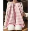 Pink Plaid Pants for Women's Spring New Casual Loose High Waist Small Drooping Wide-leg Pants