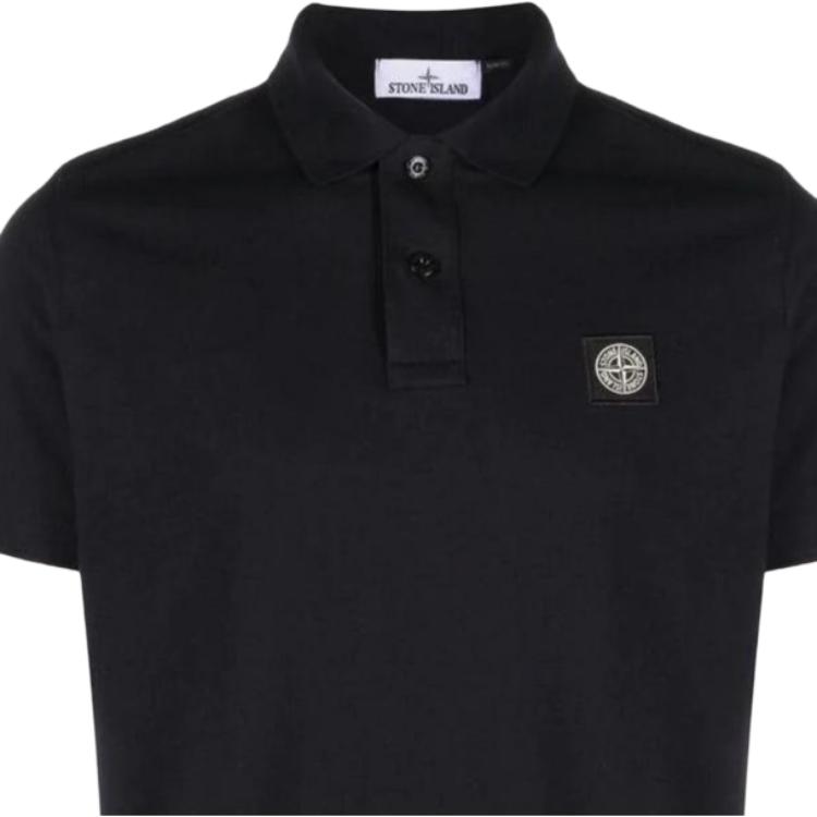 STONE ISLAND Рубашка-поло мужская приталенная с коротким рукавом на пуговицах Icon темно-синяя 79152SC17-A0020