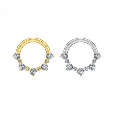 Правая большая шарнирная серьга Daith, сегментный обруч 8 мм/10 мм, CZ, перегородка, кликер, кольцо в носу, пирсинг, украшения для тела