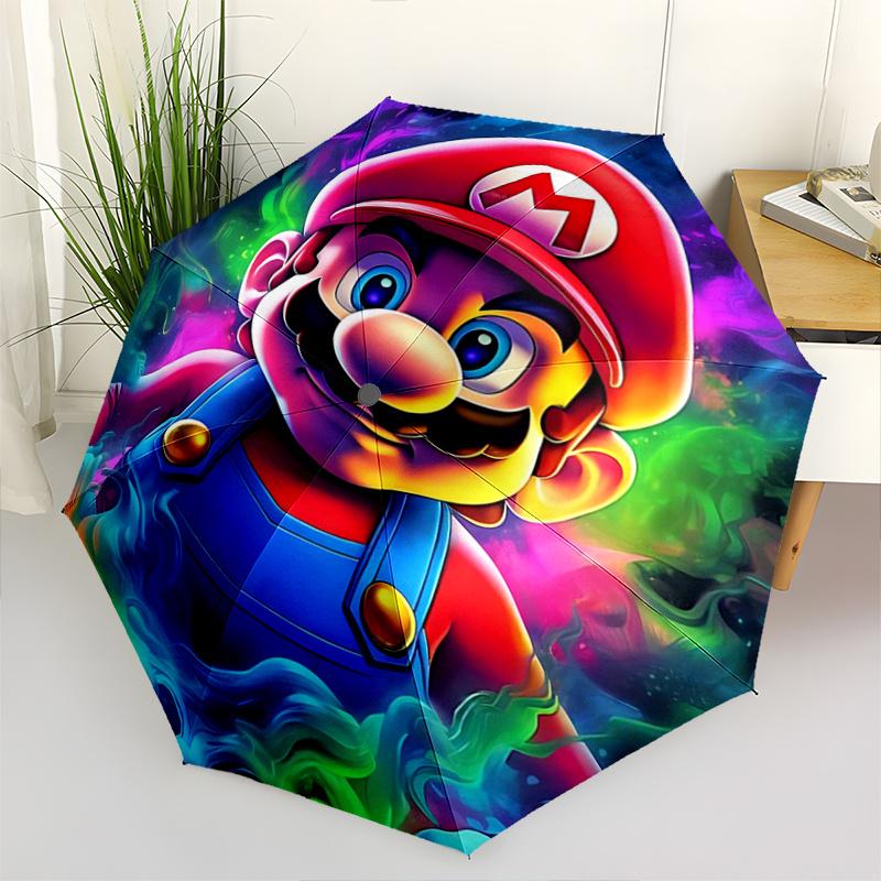 1pc Colorful Super Mario Automatic Umbrella Design, Cute Cartoon Pattern, Portable Outdoor Umbrella, Perfect, Holiday Gift for Disney fans.I025