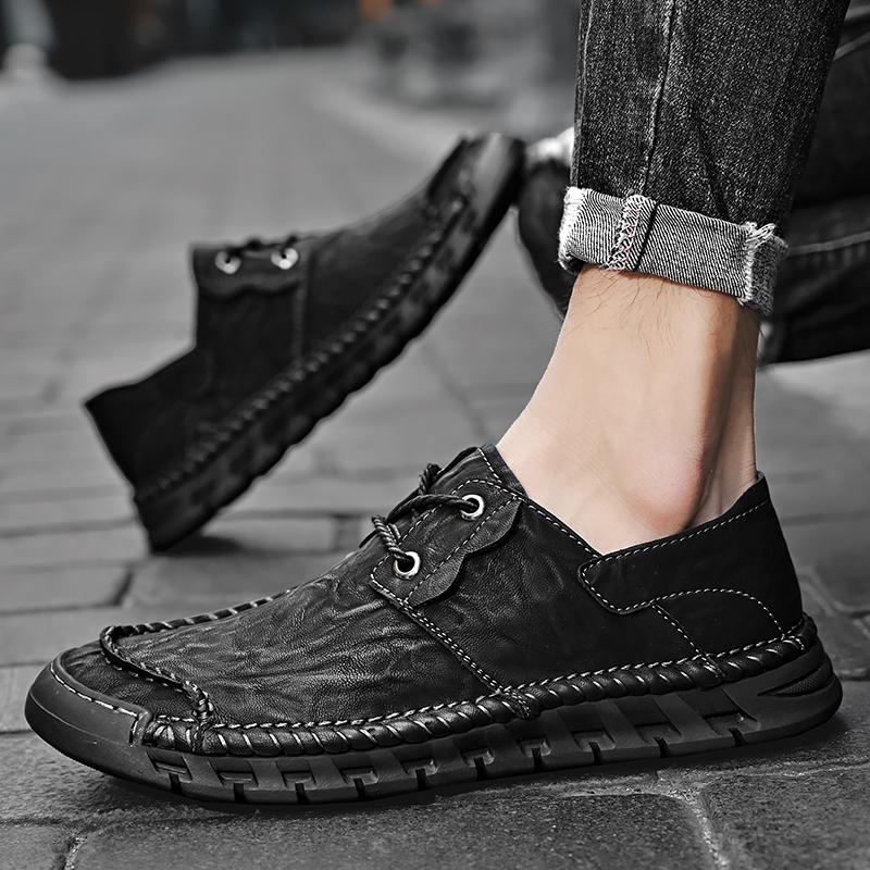 Handmade Genuine Leather Men's Casual Shoes Comfortable Moccasins Men Business Flats Shoes