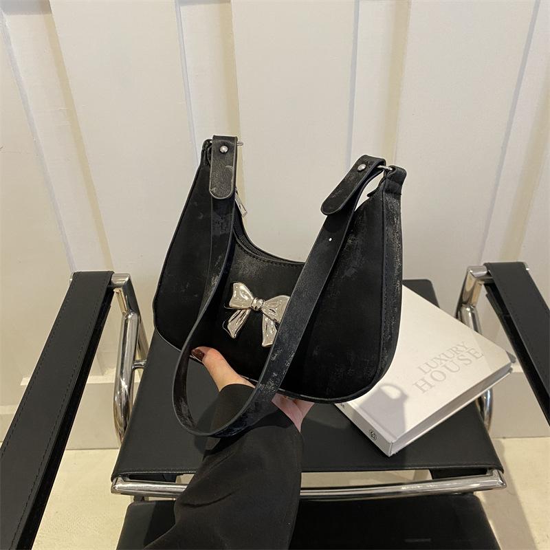 Женская темпераментная сумка на плечо с бантом, женская сумка 2025 весна новая, универсальная ins сумка подмышку, сумка-пельмень, женская сумка