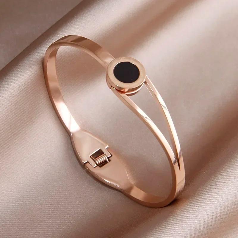 Классический браслет из нержавеющей стали с черным цветком для женщин, металлические браслеты в стиле панк, нержавеющие наручные украшения, подарок для вечеринки