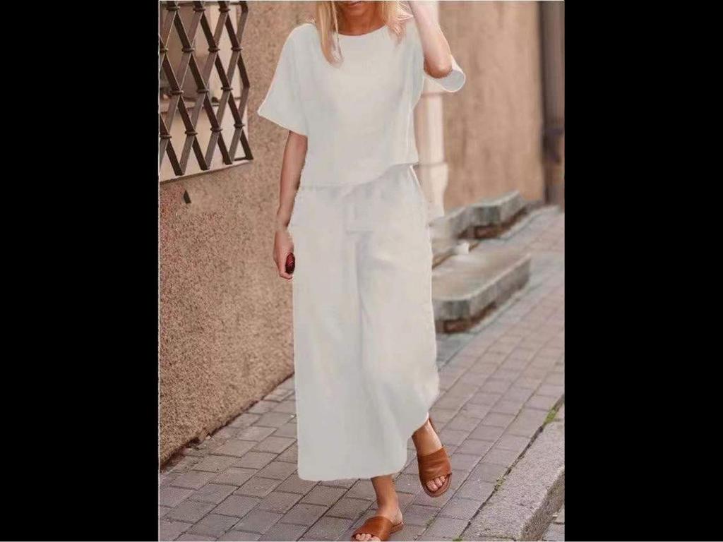 2023 International Solid Color Short-Sleeve Two-Piece Suit - Women's Elegant Commuting Outfit