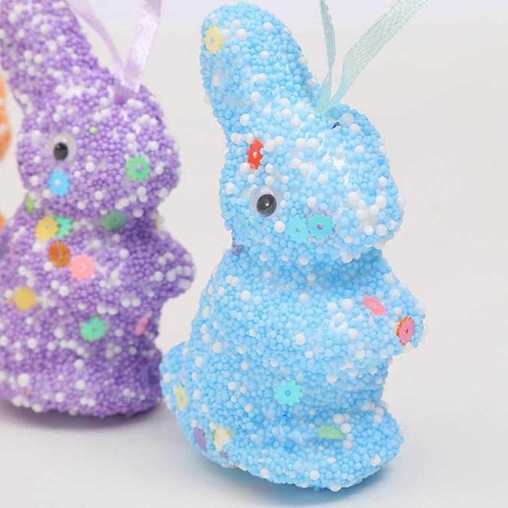 6 шт. пасхальных пенопластовых кроликов, подвесных украшений с мерцающими блестками, сезонные украшения