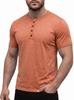 Men's Elastic Henley Collar Short-sleeved T-shirt - Fashionable and Popular Design.
