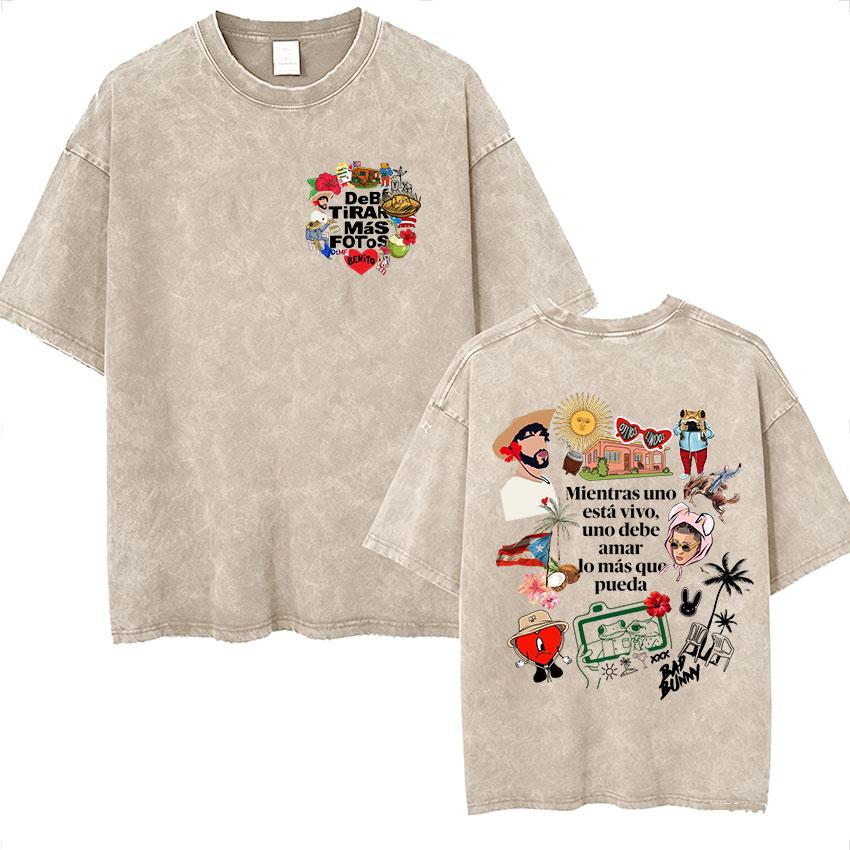 Debi Tirar Mas Fotos Album Print T Shirt Bad Bunny Vintage Washed Oversized Tshirts Men Women Casual Clothing Tshirt Tops