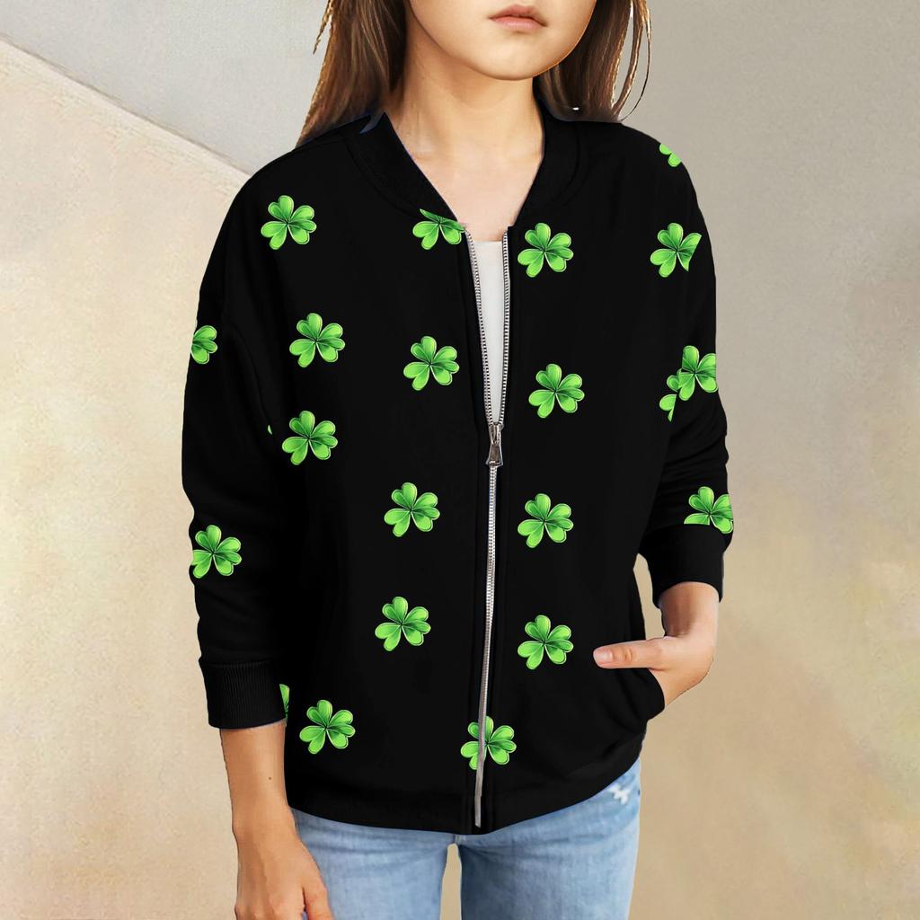 Девочки куртки на молнии детские осенние толстовки с длинным рукавом верхняя одежда с карманами St. День Святого Патрика 5-15 лет