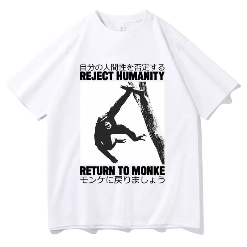 Reject Humanity Return To Monke T-shirt Cute Funny Meme Japanese Monkey Graphic Print Tshirt Men Cotton Oversized T Shirts