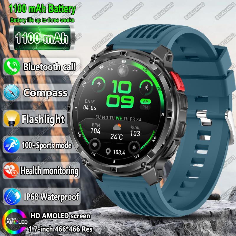 Новые умные часы Military T-Rex 3 для мужчин, батарея 1100 мАч, AMOLED, водонепроницаемость IP68, компас для улицы, Bluetooth-вызовы, спортивные умные часы