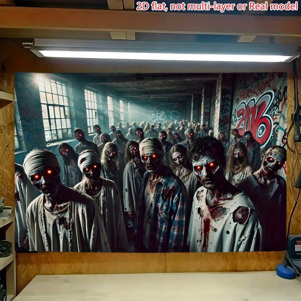 2D flat printing party banner 1 piece Abandoned room zombie group oversized garage background cloth.PMJ
