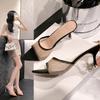 Темпераментные крутые тапочки женские летние новые тонкий каблук сетчатая пряжа горячие бриллианты острый носок открытый носок туфли на высоком каблуке