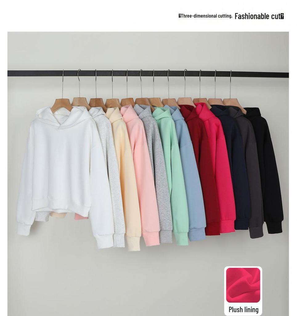 Silver Fox Velvet Women's 450g Heavyweight Hooded Sweatshirt - Short, Trendy Drop Shoulder Pullover for Autumn/Winter