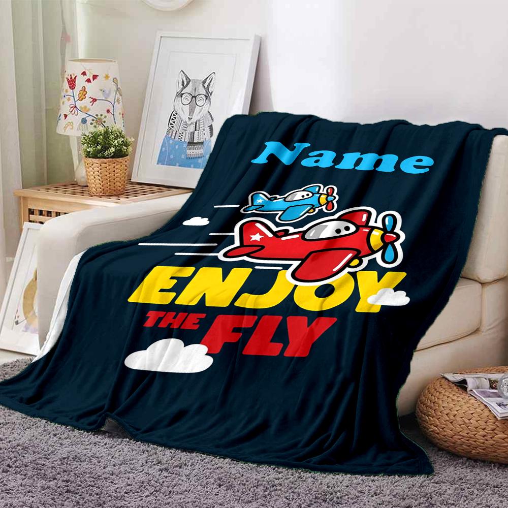 Custom Name Cute airplane Theme Printed Blanket - Perfect for Couch, Bed, Travel & Outdoor Use | Machine Washable, Cozy & Durable.