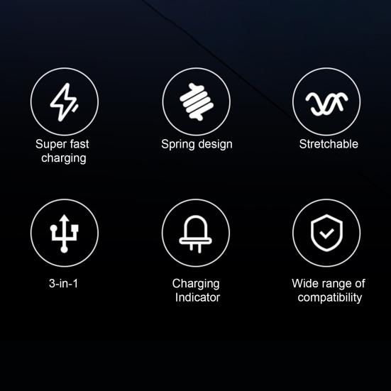 USB-кабель для зарядки 3-в-1, сверхбыстрая зарядка 100 Вт, выдвижной Т-образный со светодиодной подсветкой, кабель для передачи данных Type-C/Micro USB/8-контактный пружинный