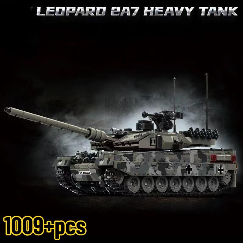 Military WW2 MOC Leopard 2A7 Army Main Battle Tank Soldiers Building Blocks Bricks M1 T90M Tank Kits For Kids Boys Gifts