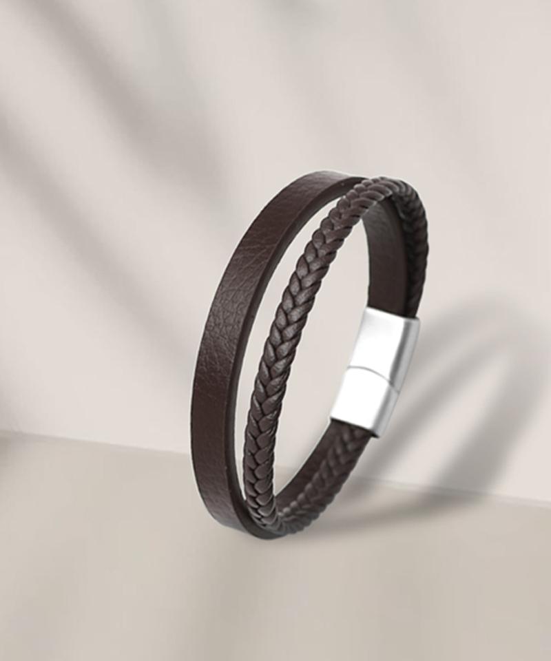Мужской браслет Blancier Bm258B1180 из слоеной коричневой коровьей кожи