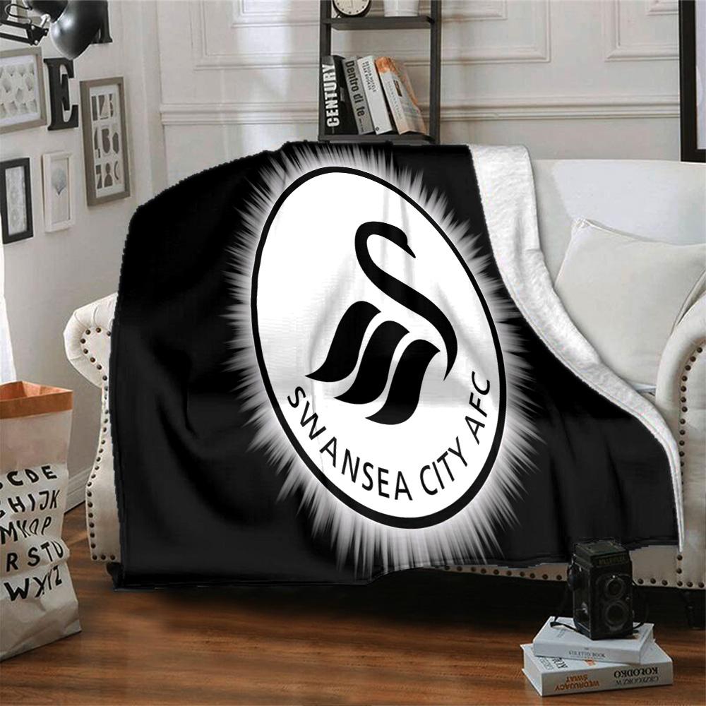 Swansea City Crest Flannel Blanket, Soft Polyester, Modern Design, All-Season for Camping, Travel, Gifts for holidays or birthdays