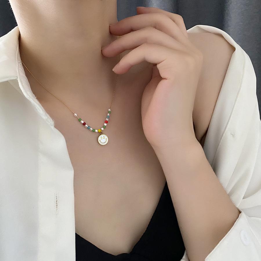 2022 Летнее Красочное Ожерелье-Чокер из Бисера со Смайликом из Серебристой Титановой Стали, Не Тускнеющее