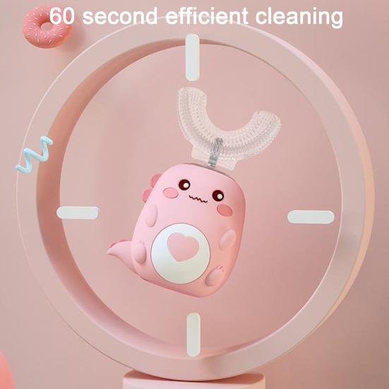 Детская U-образная электрическая зубная щетка IPX7 Водонепроницаемая 2 режима Регулируемая 360-градусная чистка с изображением динозавра для малышей Мальчиков и девочек Перезаряжаемая зубная щетка