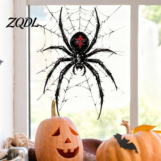 Waterproof PVC Window Film Halloween Spider Static Clings, Web Decals, Black Wall Decor Removable Spooky Stickers for Indoor Outdoor Glass Doors