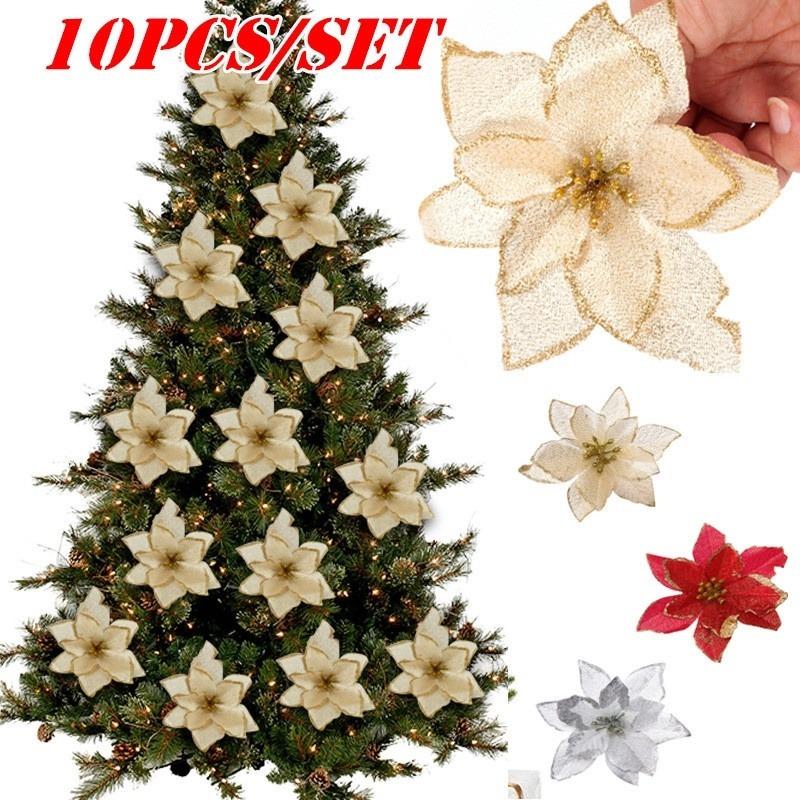 Christmas Flowers Christmas Tree Decor False Flower Glitter Wedding Party Artificial Flowers Decor AVE