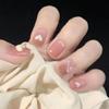 Handmade Wearable Gel Nail Patches - Short, Cute, Sweet Bow Design with Ice Transparent Dusky Rose. Removable and Versatile.