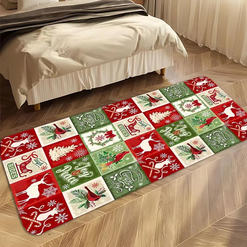 Christmas Theme Soft Carpet, Living Room Bedroom Home Decor Carpet Garden Lawn Carpet Kitchen Kids Bedroom Mat New Year Present