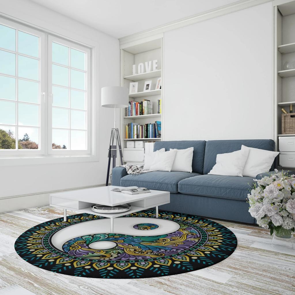Круглый ковер Инь Ян Тай Чи Цветок Жизни Ковры для спортзала Круглый коврик Индийский Будда Коврики для йоги и медитации Нескользящий коврик для стула Декор