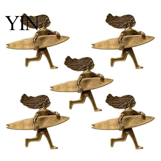 Girl Shape Brooch 2/3/5Pcs Retro Surfing Pin, Holding Surfboard Coat Pin Alloy Badge, Decorative for Clothing Bags Scarves Sweaters Accessories
