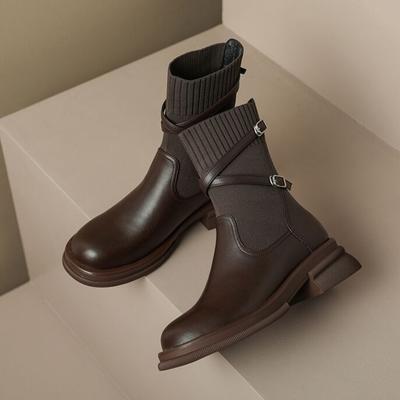 Зимние новые женские сапоги на платформе, удобные сапоги до середины голени, толстые каблуки, эластичные носки до щиколотки, винтажные, Zapatos Para Mujeres