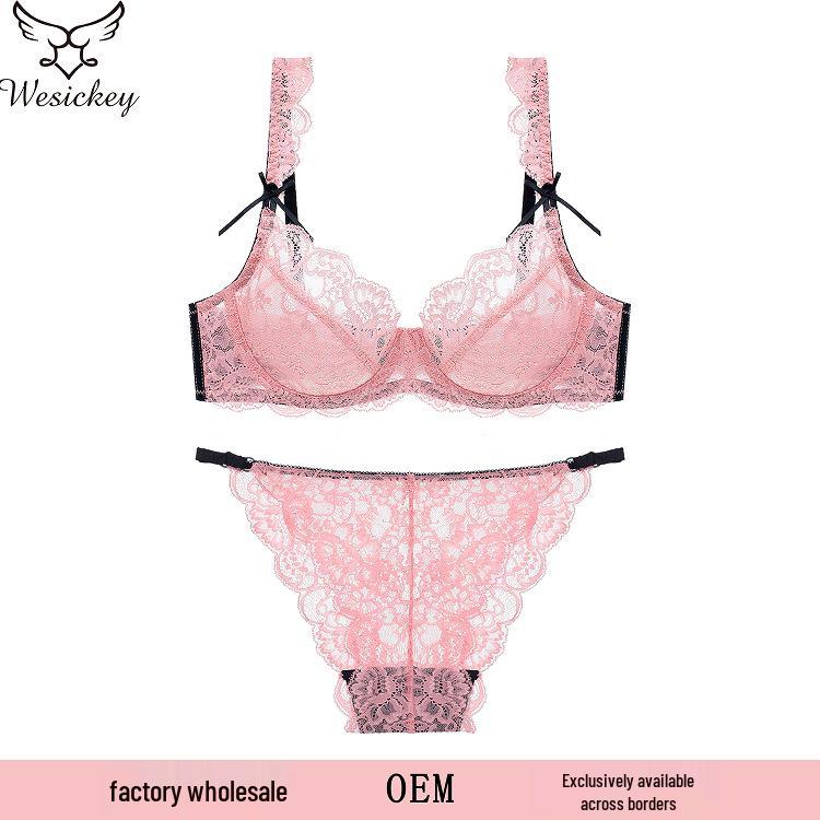 Комплект прозрачного кружевного бюстгальтера во французском стиле: Минимизирует внешний вид большой груди, Предотвращает обвисание, Сексуальное нижнее белье для женщин