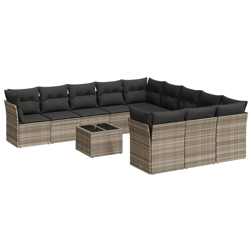 12 piece Garden Sofa Set with Cushions Light Grey Poly Rattan