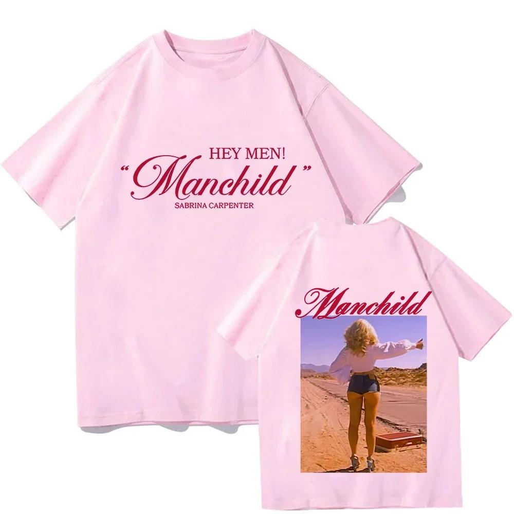 Футболка с принтом Сабрины Карпентер Manchild 2026 Модная футболка с графикой певицы, короткий рукав, унисекс, уличная одежда, летняя, женская, мужская