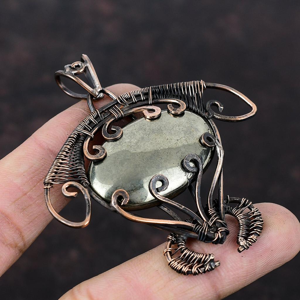 Подвеска с пиритом Apache Подвеска из медной проволоки Подвеска ручной работы Подвеска из проволоки Ювелирные изделия из драгоценных камней Уникальная подвеска Медные украшения Подарок на годовщину