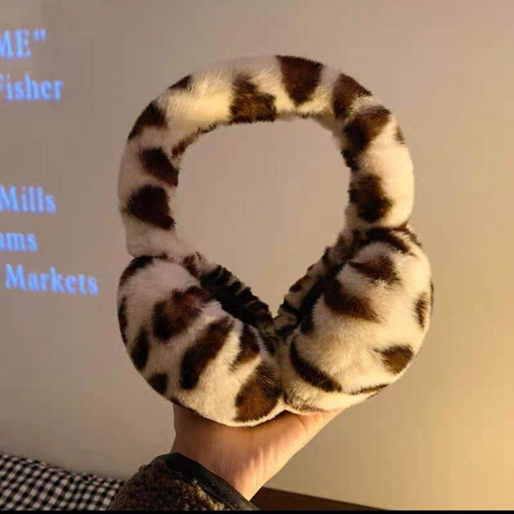 Collapsible Ear Muffs Plush Ear Cover Fashion Leopard Ear Warmer for Women Girls