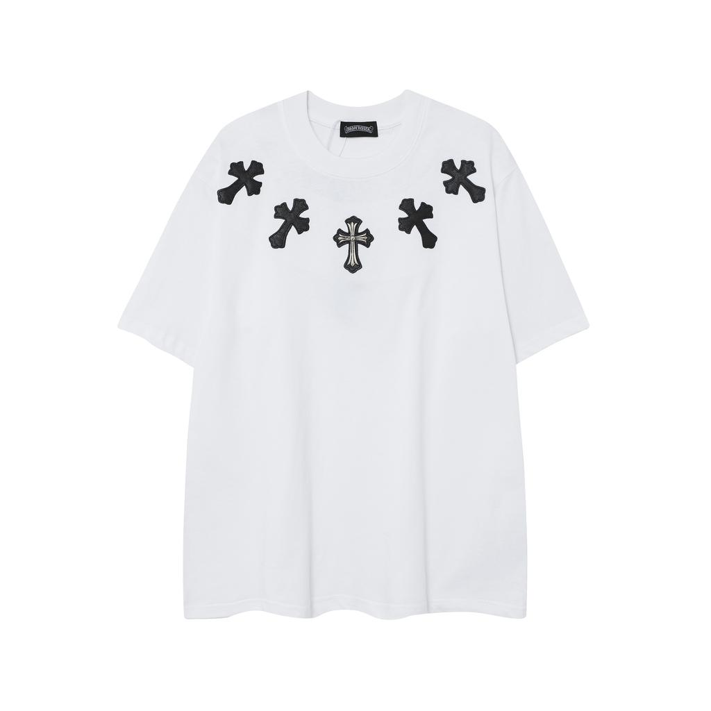 9989 CHROME HEARTS 2025 Летняя новая высококачественная хлопковая футболка с круглым вырезом, свободная, большого размера, для мужчин и женщин, парная футболка