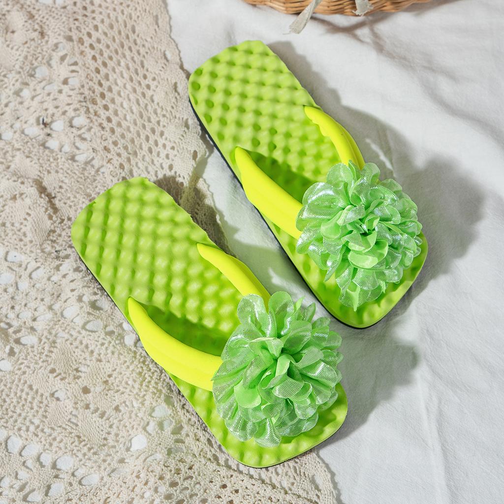 Европейские и американские женские летние шлепанцы с цветочным декором Macaron Dazzle Color Flat Bottom Beach Slippers Breathable