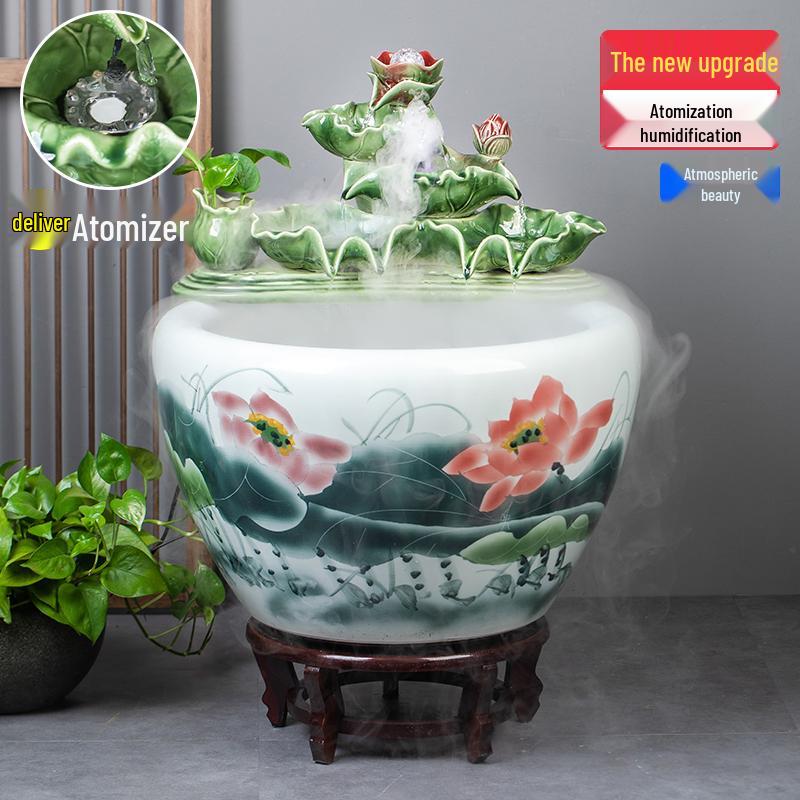 Цзиндэчжэньский аквариум для золотых рыбок: Напольный керамический водный объект для балкона, офиса или гостиной.