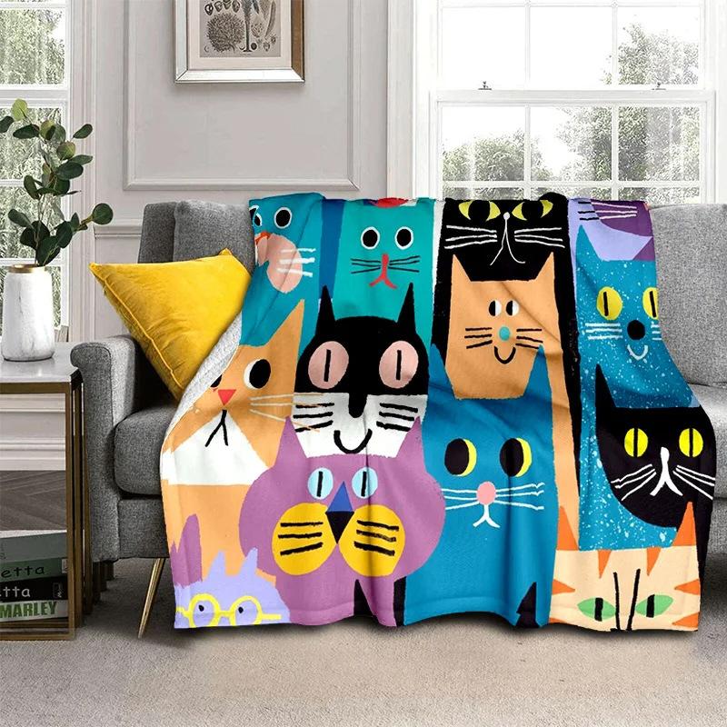 Cartoon Cat Flannel Comfortable Warm Blanket Children'S Gift Fluffy Soft Blanket Sofa Nap Portable Blanket