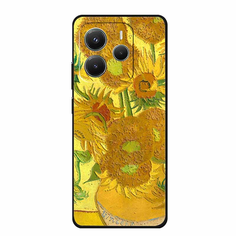 3D Emboss Case For Xiaomi Redmi Note 14 Phone Case Flowers Black Silicone Soft Back Cover Coque For Redmi Note 14 5G Global Case