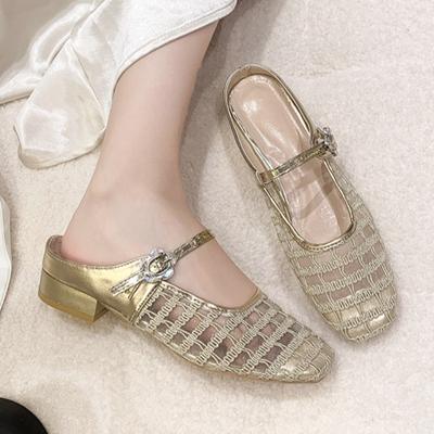 Модные сетчатые женские мюли на среднем каблуке, модные массивные туфли 2025, летние элегантные босоножки-слингбэки, туфли-лодочки для платья, повседневные zapatillas