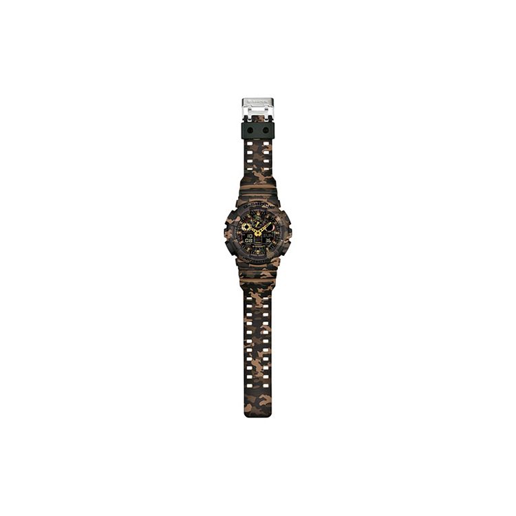 Casio G-Shock Серия для молодежи Камуфляж 'Джунгли' Ударопрочные Водонепроницаемые Спортивные Кварцевый механизм Ремешок из смолы Мужские часы Кофейный GA-100CM-5A