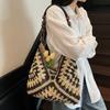Woven Tote Bag For Women Summer Beach Fashion Large Capacity With Color Blocked Bead Decoration
