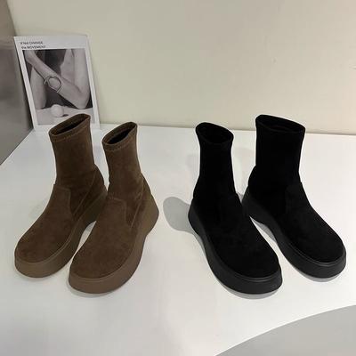 Осень и зима универсальная модная тонкая обувь на толстой подошве, эластичные ботинки Мартин, женские короткие ботинки из бархатистой замши