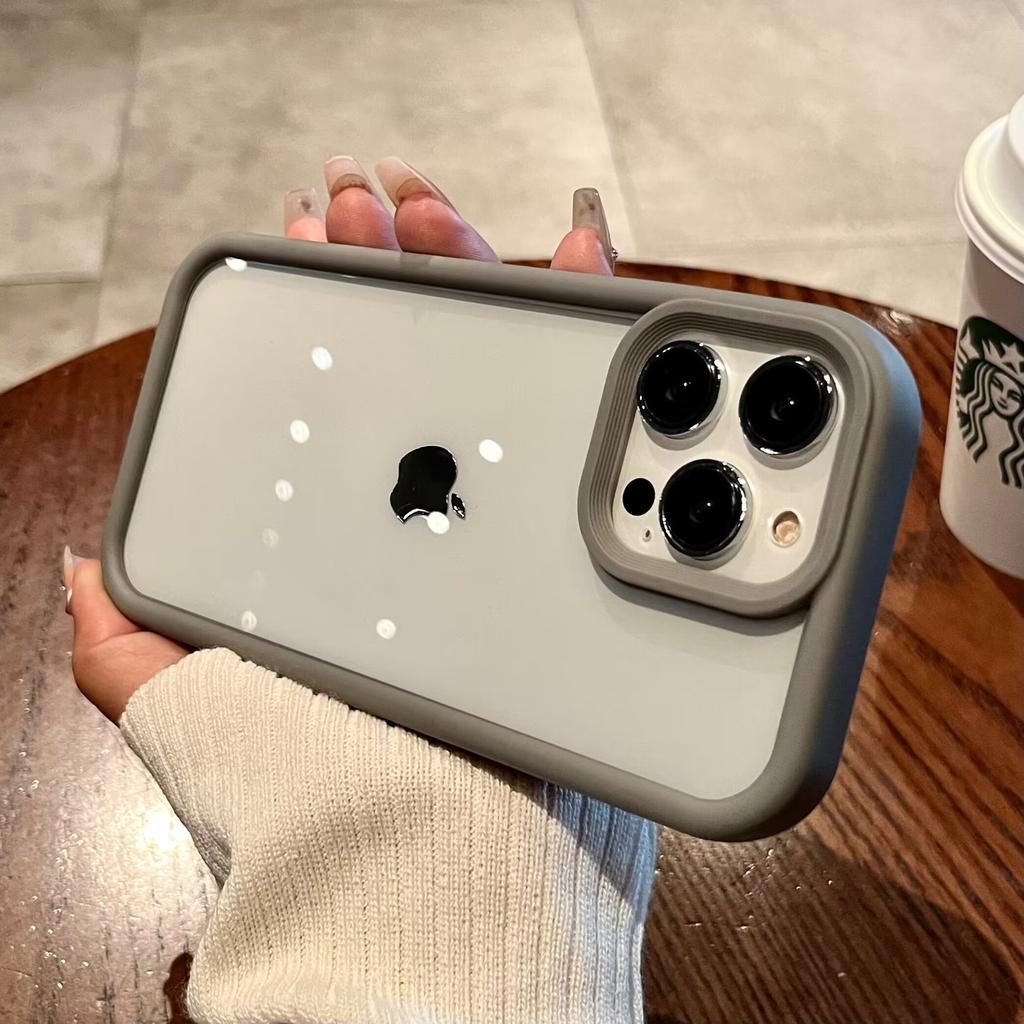 Titanium gray thicken silicone frame phone case for iPhone 15 14 13 12 11 Pro Max full cover shockproof clear hard bumper cover