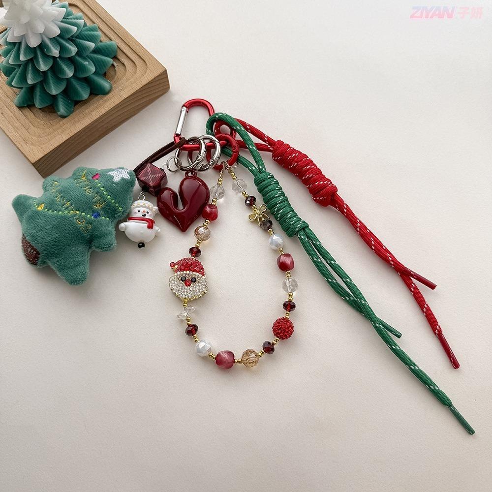 Christmas Tree Crystal Pendant Santa Claus Camera Chain Cartoon Keychain