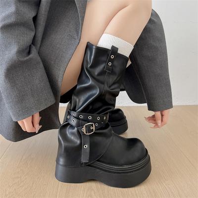 Ботинки на платформе в стиле ретро Queen Fan, женские ботинки 2025, новые осенние, увеличивающие рост и стройнящие ботинки-рыцари